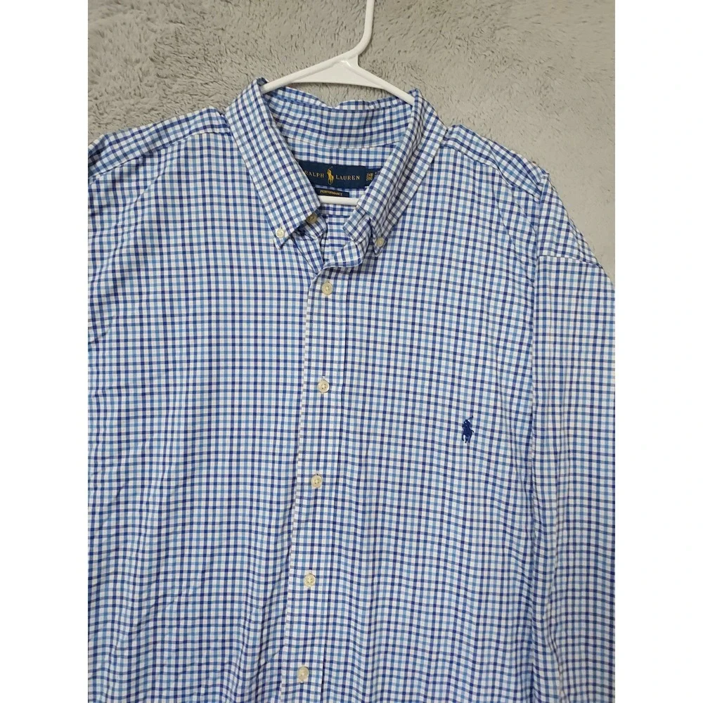 Polo Ralph Lauren Shirt Mens 2XB 2XL BIG Performance Gingham Button Down Blue